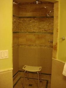 Wheel-In Shower with Portable Shower Bench