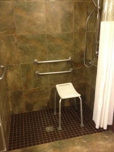 Wheel-In Shower with Portable Shower Bench