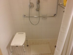 Wheel-In Shower with Portable Shower Bench